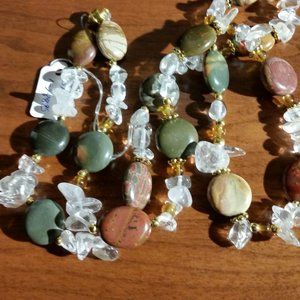 Freeform crystal, Coin Jasper, amber, findings